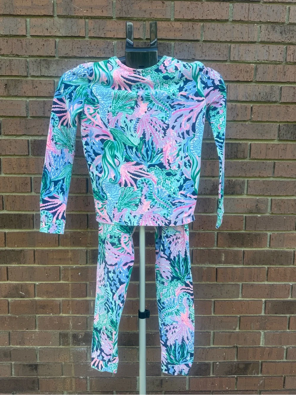 Lilly Pulitzer Girls Sammy Pajama Set High Tide Navy Mermaid Size 14 Pants Top